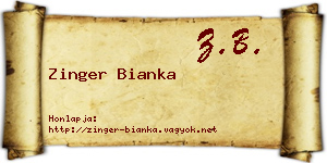 Zinger Bianka névjegykártya